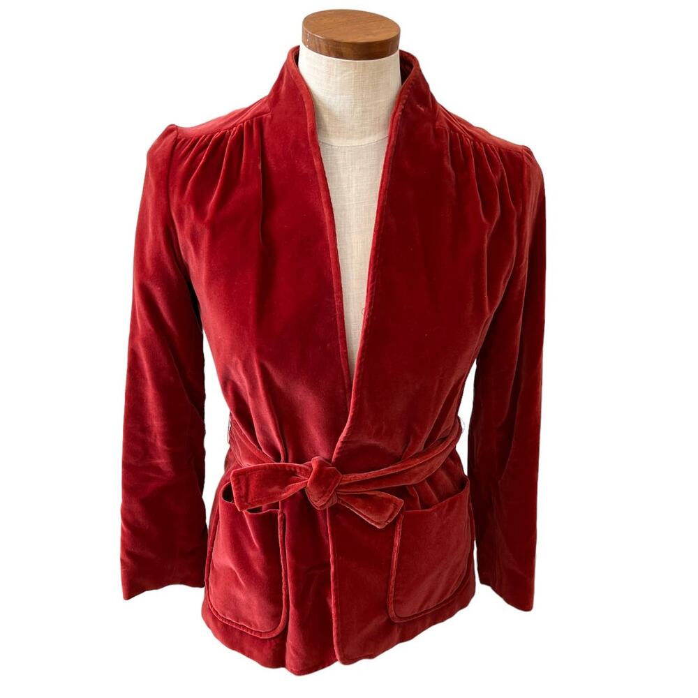 Vintage The Villager velvet belted feminine blazer paprika 6